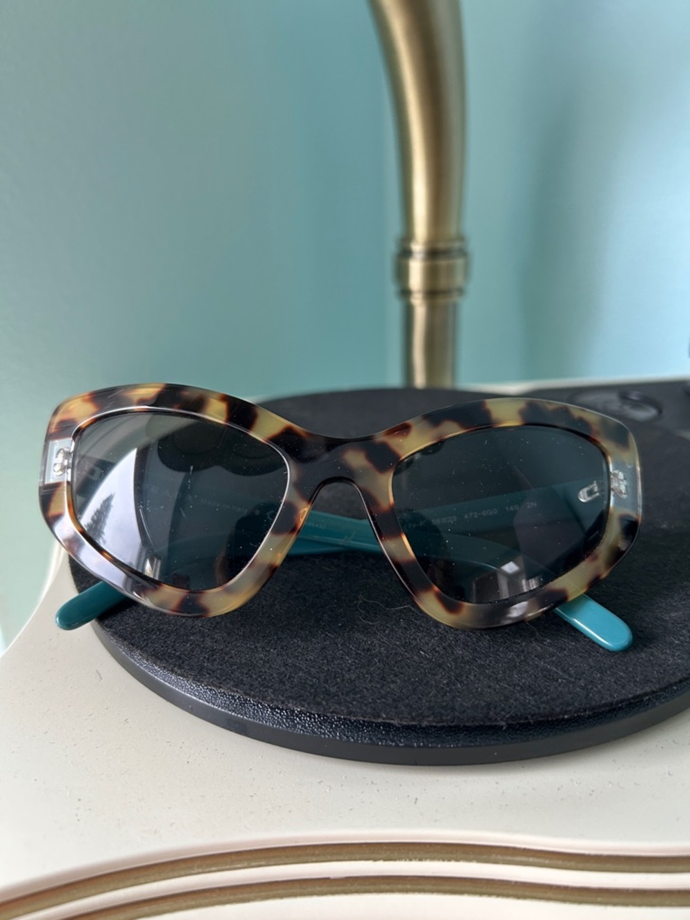 Prada Retro Tortoiseshell Cat Eye Sunglasses with Teal Temples